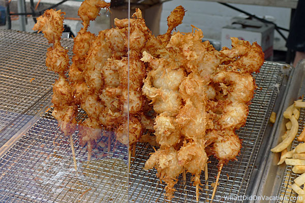 Melbourne Art Festival fried shrimp on a stick