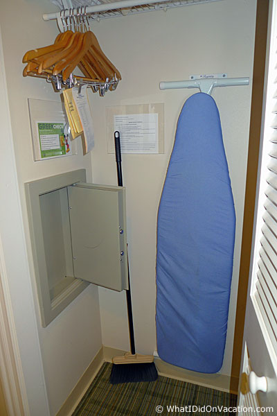 deluxe studio closet with safe and ironing board