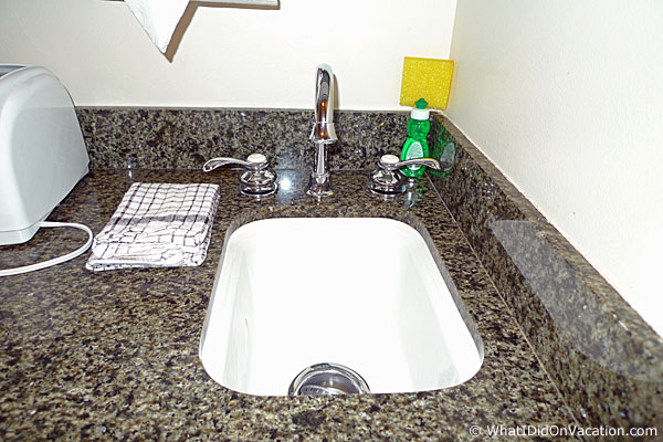 the sink area of the deluxe studio